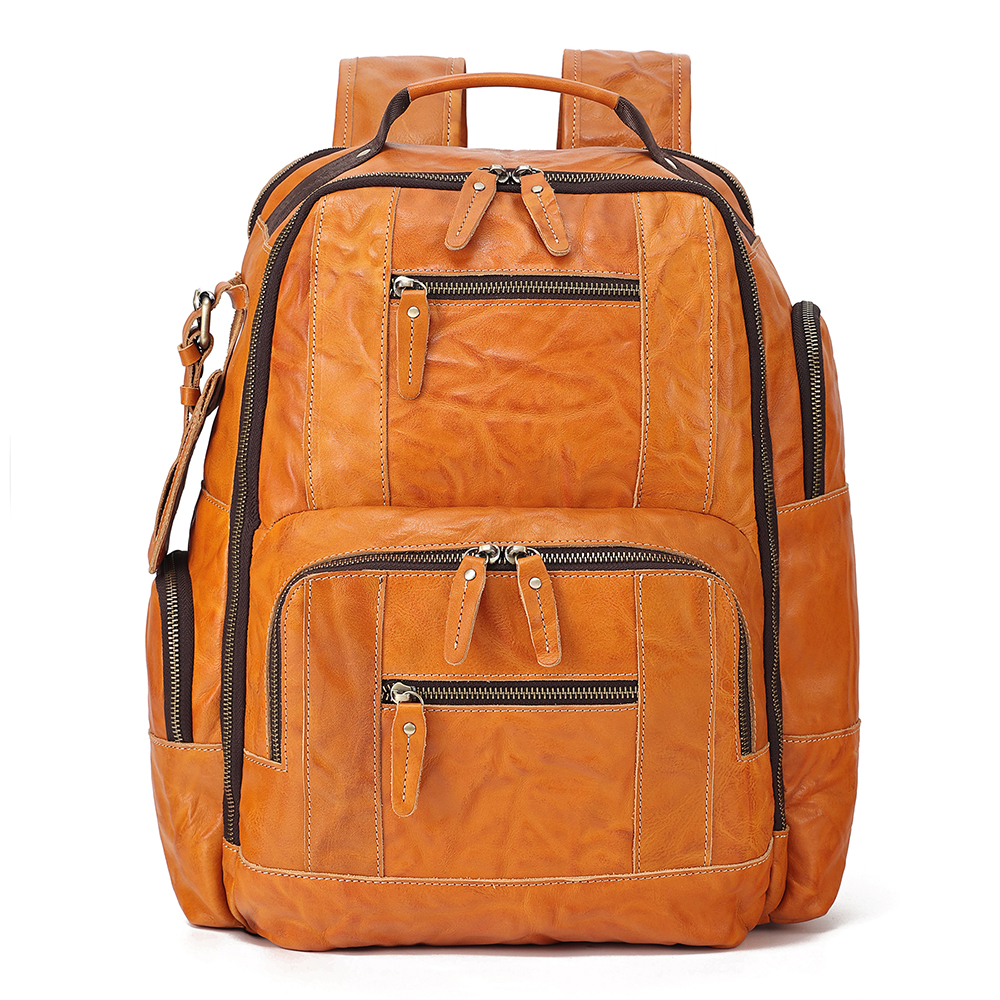 DUJIANG genuine leather backpack, retro vegetable tanned leather outdoor leisure travel backpack, multi-functional cowhide backpack for men