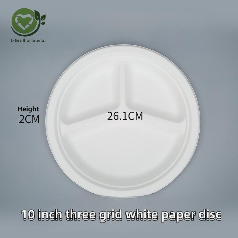 10 Inch Disposable 3 Compartment White Bagasse Paper Plates