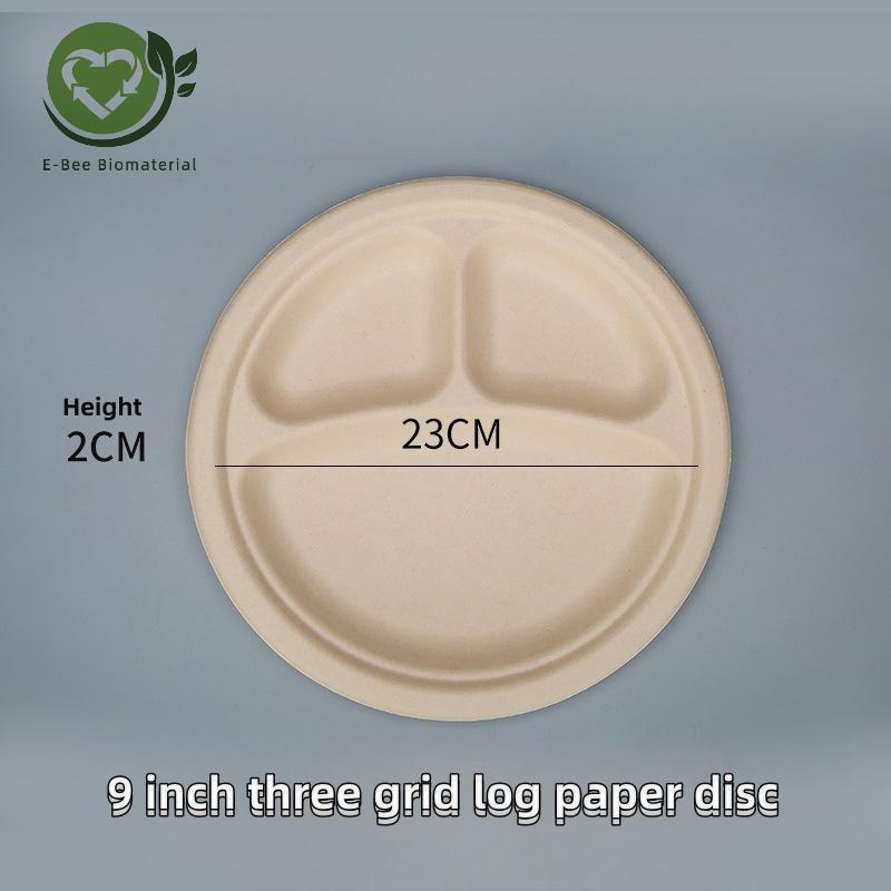 9 Inch Disposable 3 Compartment Natural Bagasse Paper Plates