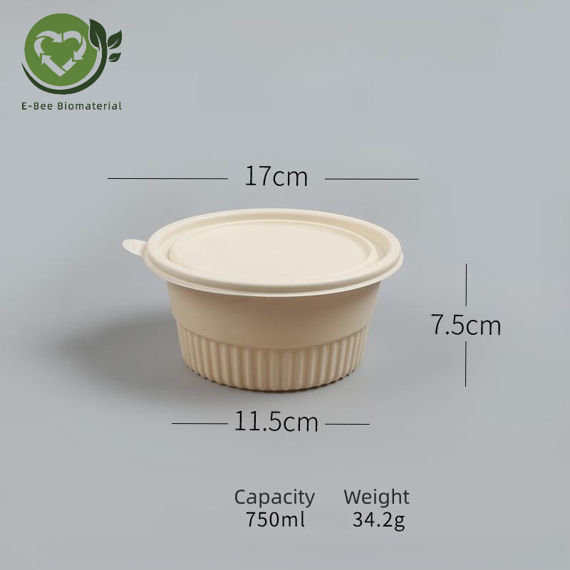 Bio Containers 750ML Round Disposable bowls with lids