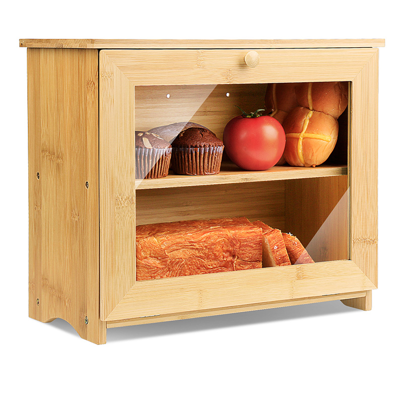 ERGODESIGN Regular <a href='/bamboo-bread-box/'>Bamboo Bread Box</a> Double Layer with Flat Roof