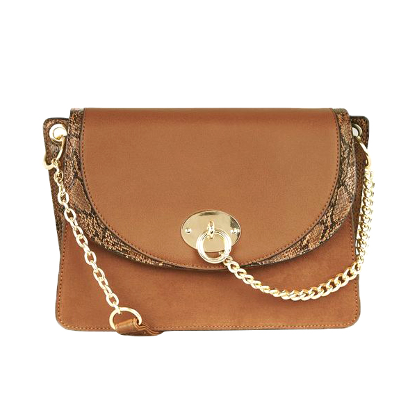 Tan Faux Snake Panel <a href='/shoulder-bag/'>Shoulder Bag</a>