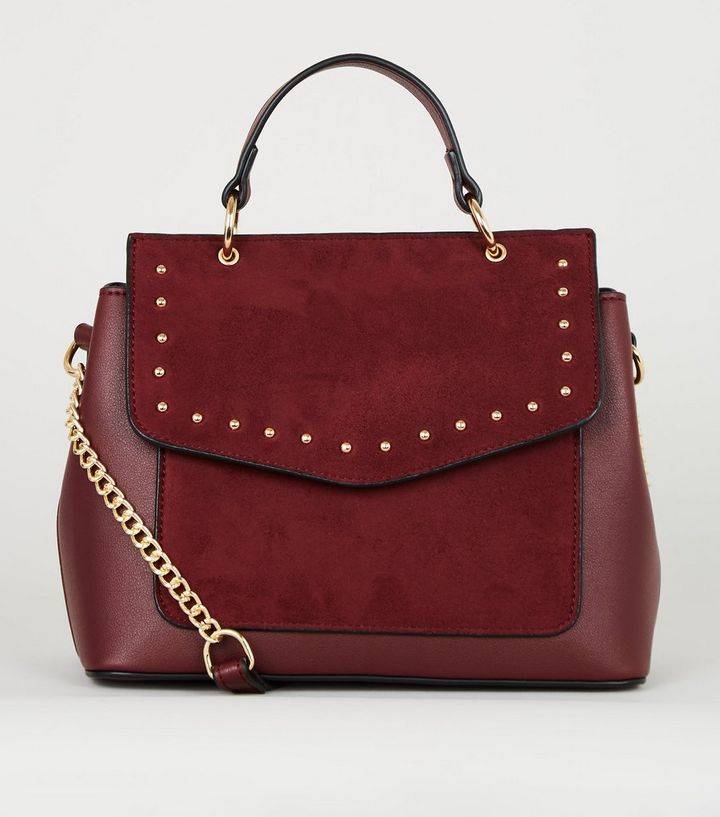 burgundy-stud-shoulder-bag