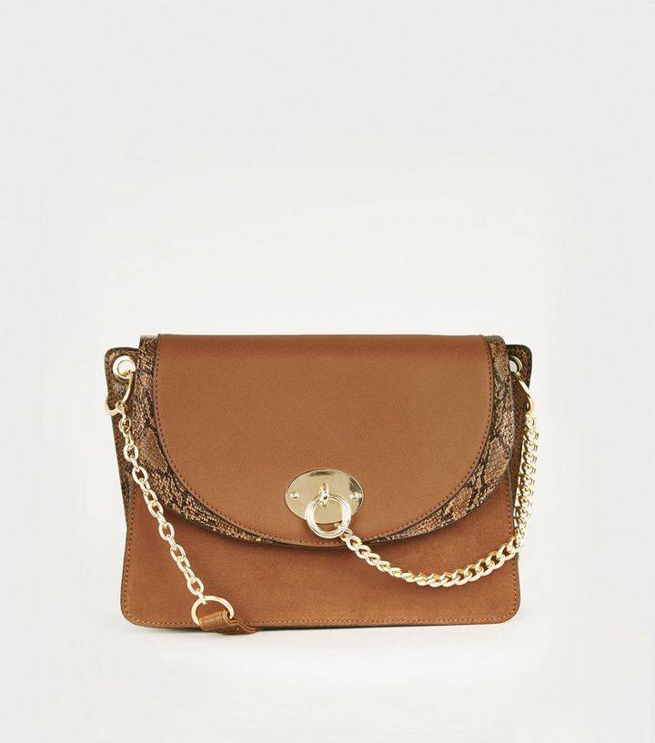 tan-faux-snake-panel-shoulder-bag