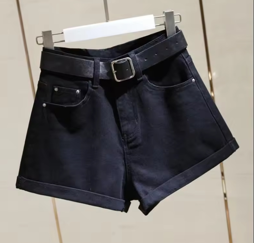 high quality summer plus size baggy thin curly edge wide leg A-line women high-waisted denim shorts