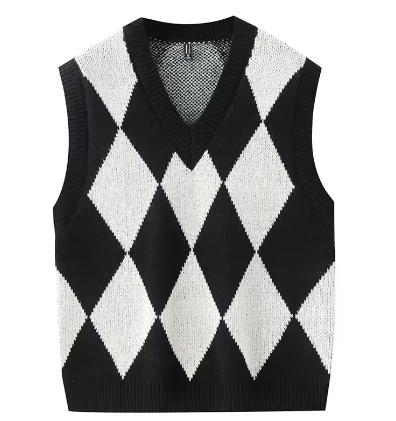 Fashion men's Knitted Sweater Geometric Pattern Loose Sleeveless Vest Sweater 