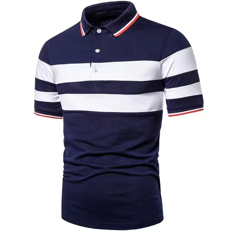 Men's polo neck shirt Two color cotton stripe Polo t shirt customized