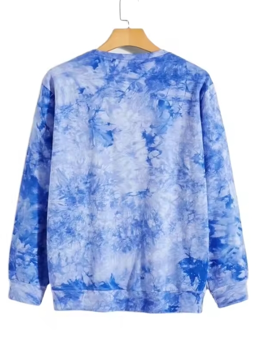 Regular Fit Long Sleeve Round Neck Pullovers Tie Dye Sport Graffiti Sweatshirt 