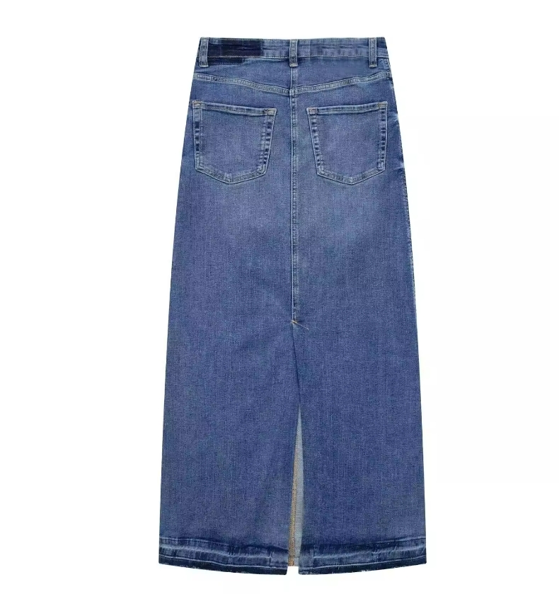 custom high street split fray denim long jean skirt midi denim women's skirts