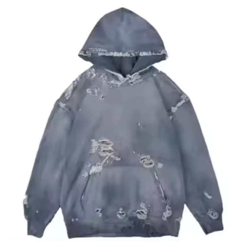 Heavyweight oversized ripped streetwear men custom sun faded <a href='/distressed/'>distressed</a> vintage <a href='/acid-wash/'>acid wash</a> pullover style hoodie