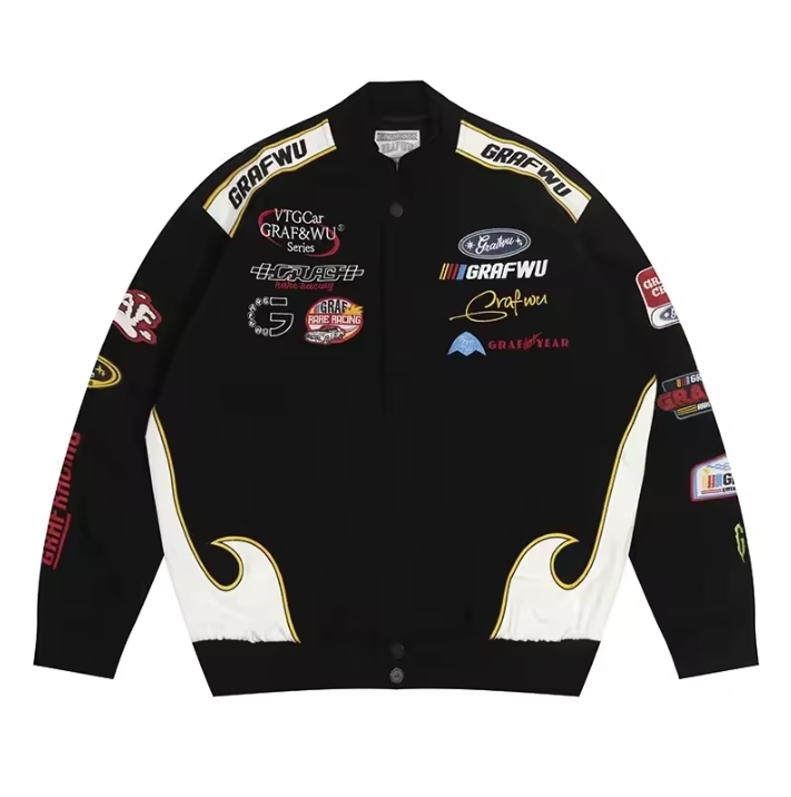 Custom logo embroidered riding motorcycle jacket black vintage cropped  bomber jacket for men