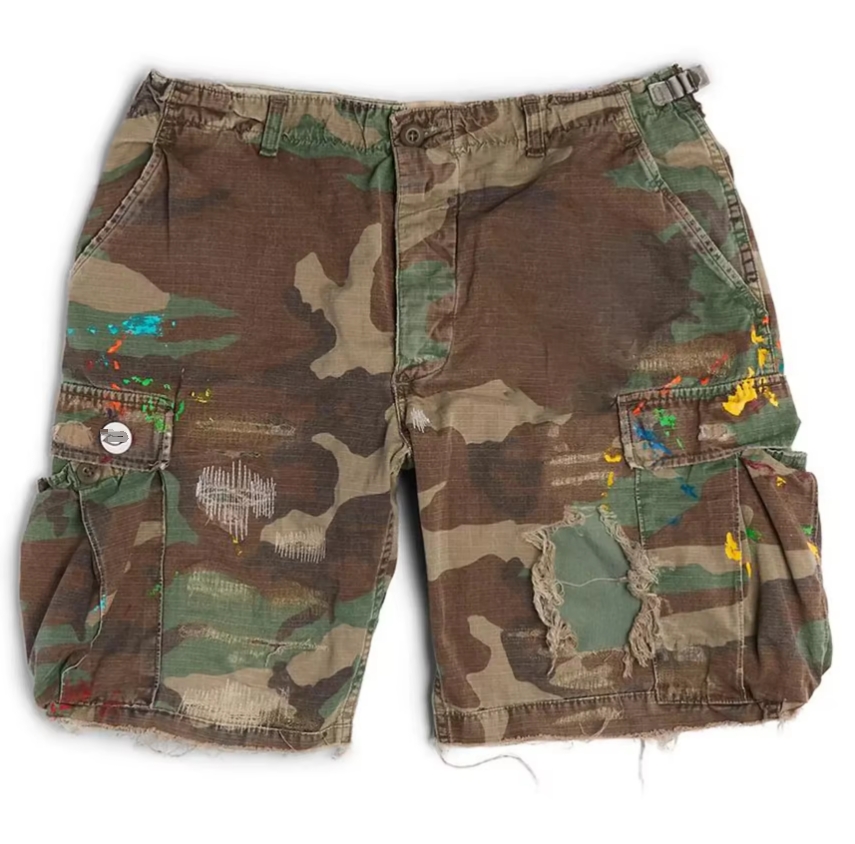 elastic waist jean custom <a href='/distressed/'>distressed</a> camo men shorts