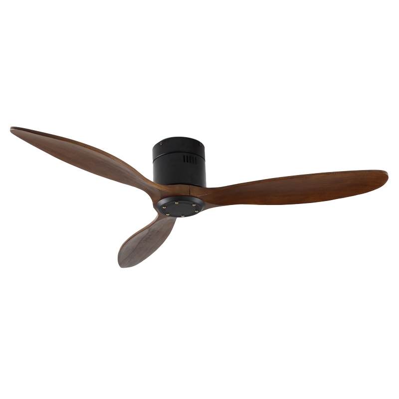 Modern 52 Inch 3 Black Wood Blades Home Remote Control Customized Flush Mount <a href='/ceiling-fan/'>Ceiling Fan</a>