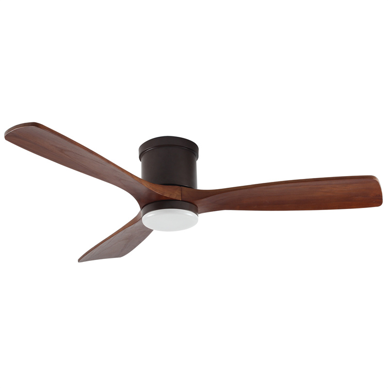 Modern 52 Inch 3 Wooden Blades 6 Speed Dc Remote Control Flush Mount <a href='/ceiling-fan/'>Ceiling Fan</a> Design with Light