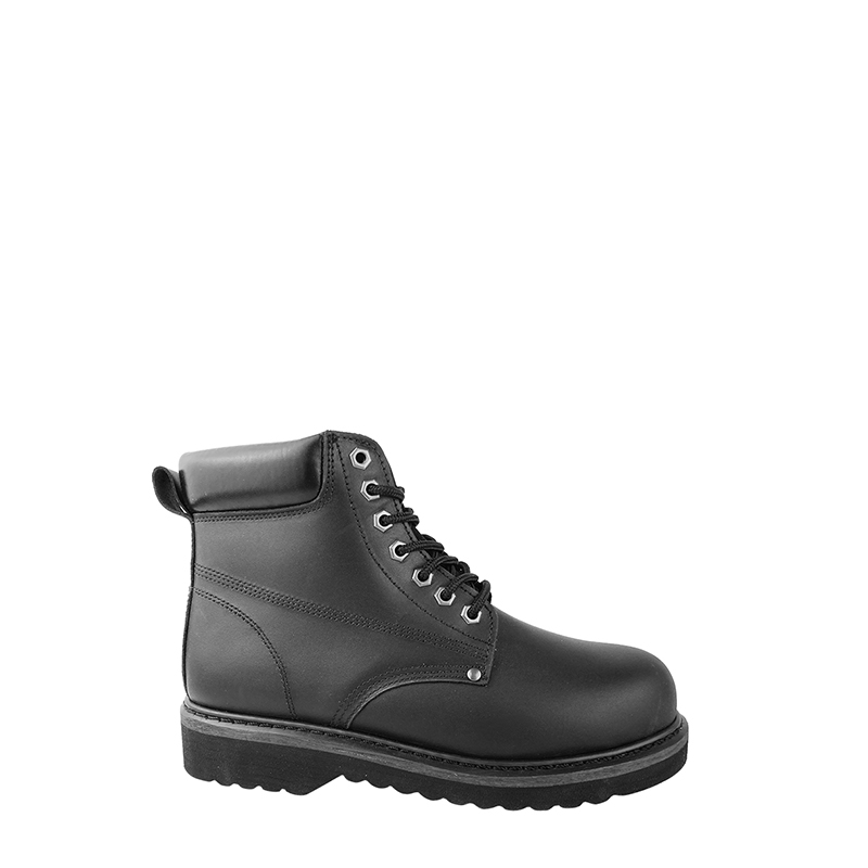 Black Goodyear Welt Grain <a href='/leather-shoes/'>Leather Shoes</a> with <a href='/steel-toe/'>Steel Toe</a> and Midsole