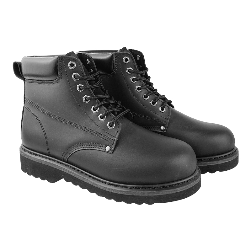 Factory Direct Black Goodyear Welt Grain Leather Steel Toe Shoes display picture 1