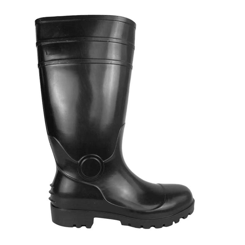 Economy Black <a href='/pvc-safety-rain-boots/'>PVC Safety Rain Boots</a> with Steel Toe and Midsole