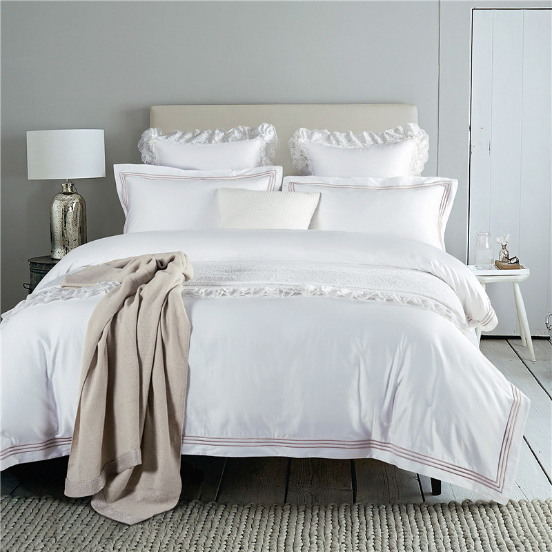 Sufang Factory White 6080s <a href='/100-cotton/'>100% Cotton</a> Embroidered Hotel Bedroom <a href='/bedding-sheet-set/'>Bedding Sheet Set</a>