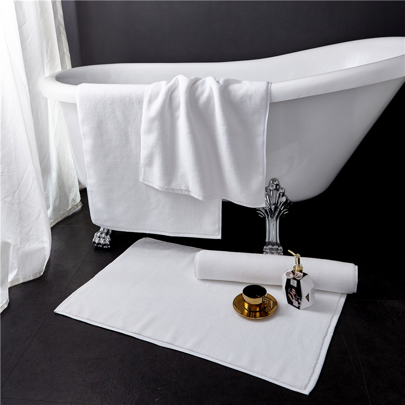 Supply Hotel High Quality White Cotton Absorb Water Non Slip Jacquard <a href='/bath-mat/'>Bath Mat</a>