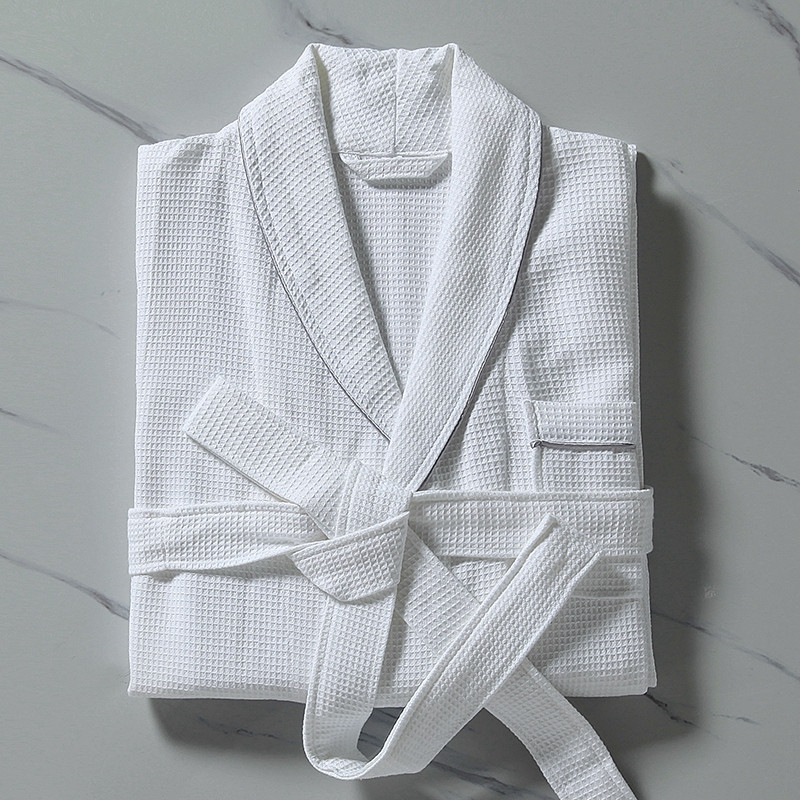 Embroidery Logo Kimono Collar Small Waffle Bathrobe