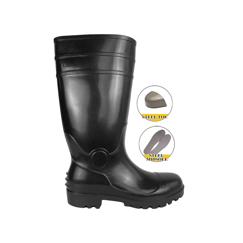 Economy Black <a href='/pvc-safety-rain-boots/'>PVC Safety Rain Boots</a> with Steel Toe and Midsole