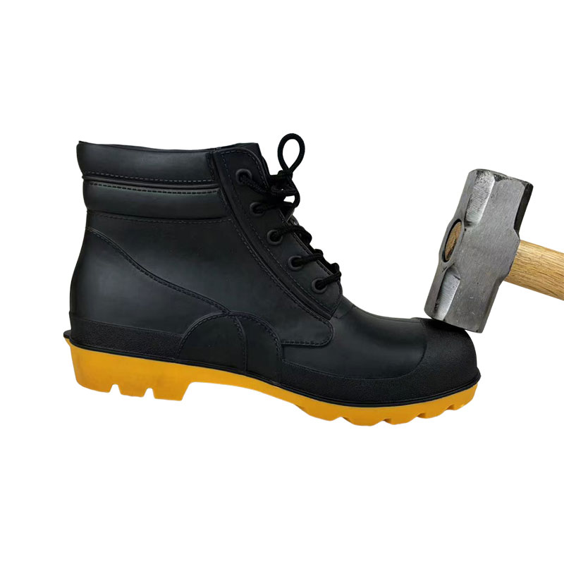 Black Low Cut Lace-up <a href='/pvc-safety-rain-boots/'>PVC Safety Rain Boots</a> With Steel Toe And Midsole