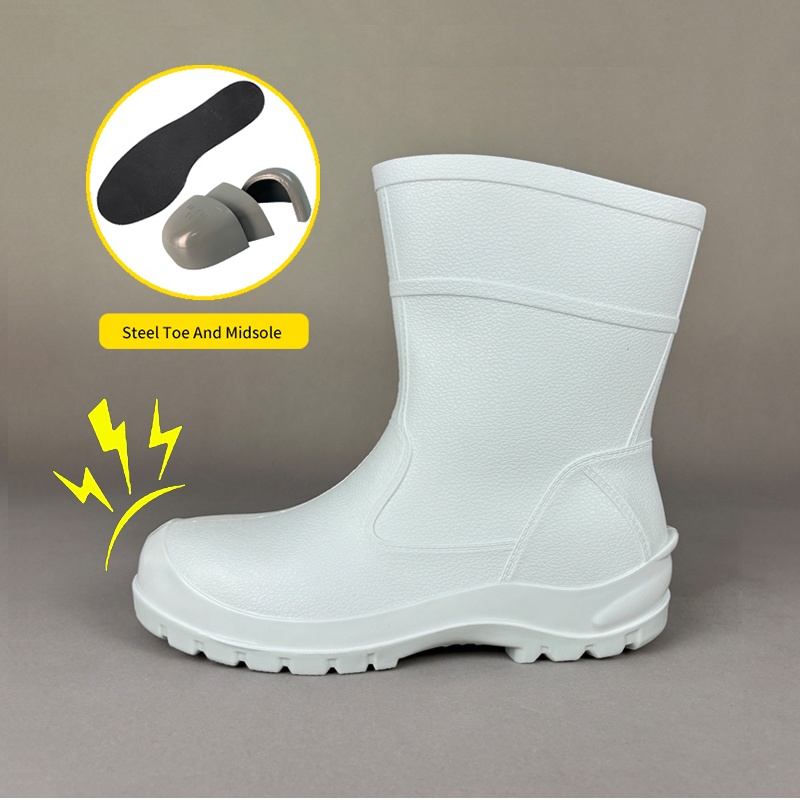 White Food Industry Steel Toe Rain Boots Ankle PVC Safety <a href='/rubber-boot/'>Rubber Boot</a>s