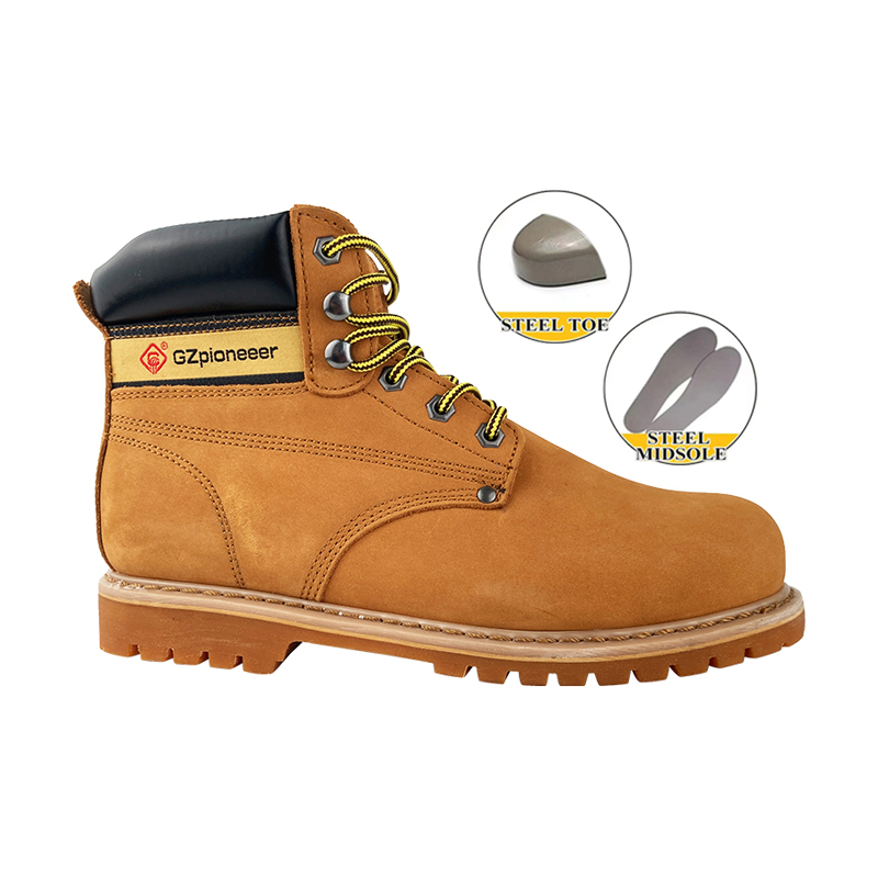 Yellow Nubuck Goodyear Welt <a href='/safety-shoes/'>Safety Shoes</a> with Steel Toe and Midsole