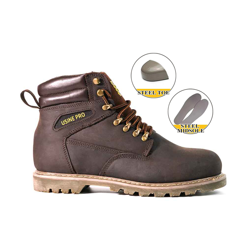 Brown Goodyear Welt Safety Cow <a href='/leather-shoes/'>Leather Shoes</a> with Steel Toe and Midsole
