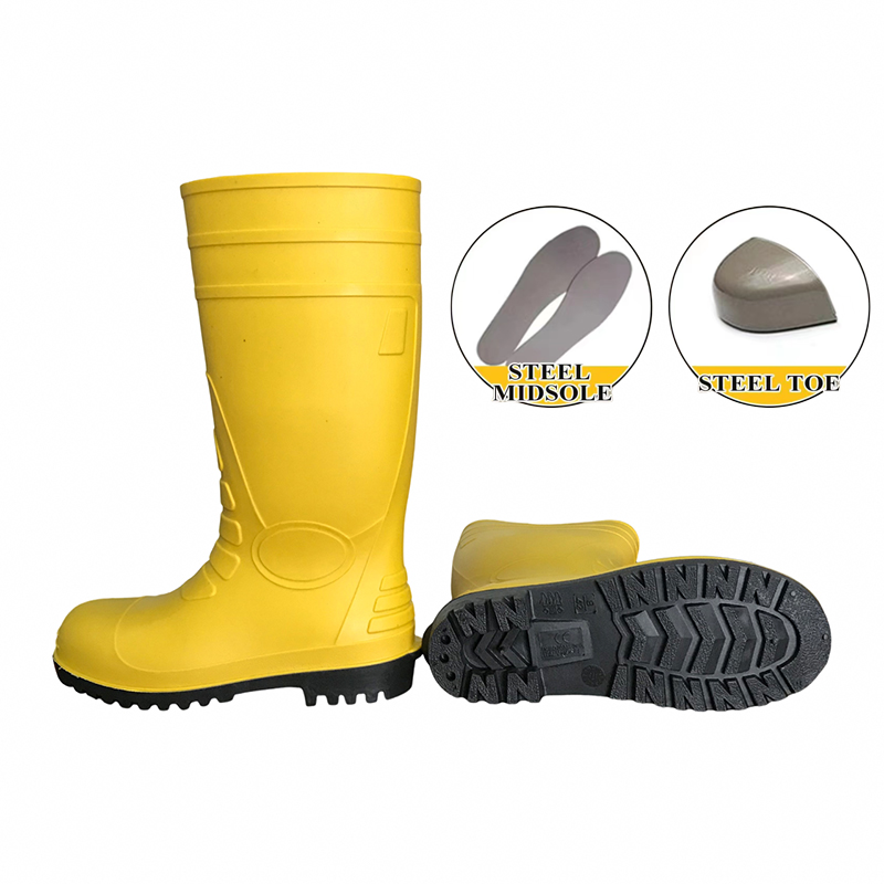 Yellow <a href='/pvc-safety-rain-boots/'>PVC Safety Rain Boots</a> With Steel Toe And Midsole