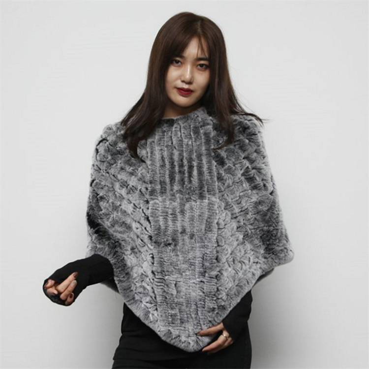 HHC161 STRETCHY KNITTED REX RABBIT PONCHO-62CM