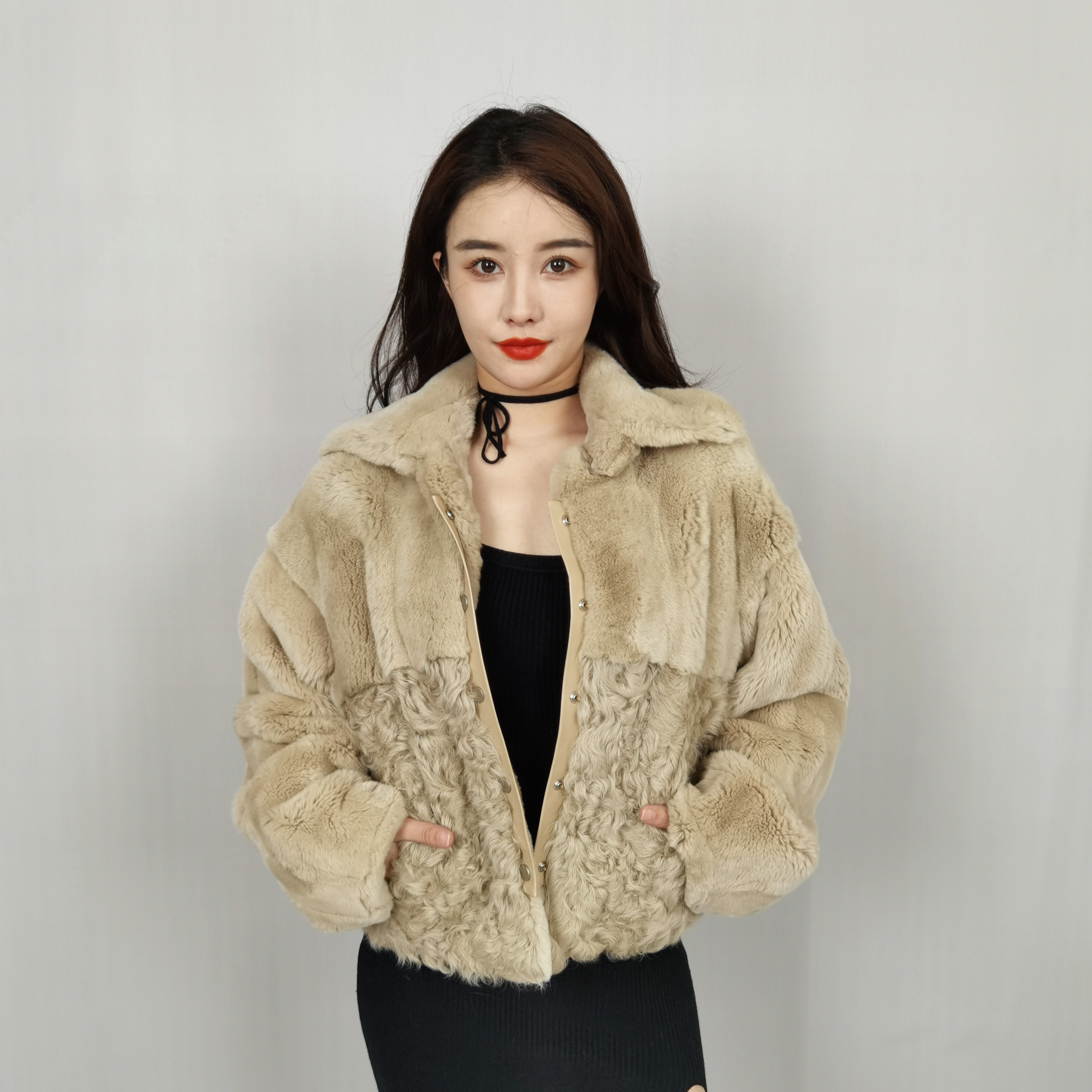 HG7181Winter women real fur jacket rex rabbit lamb jacket