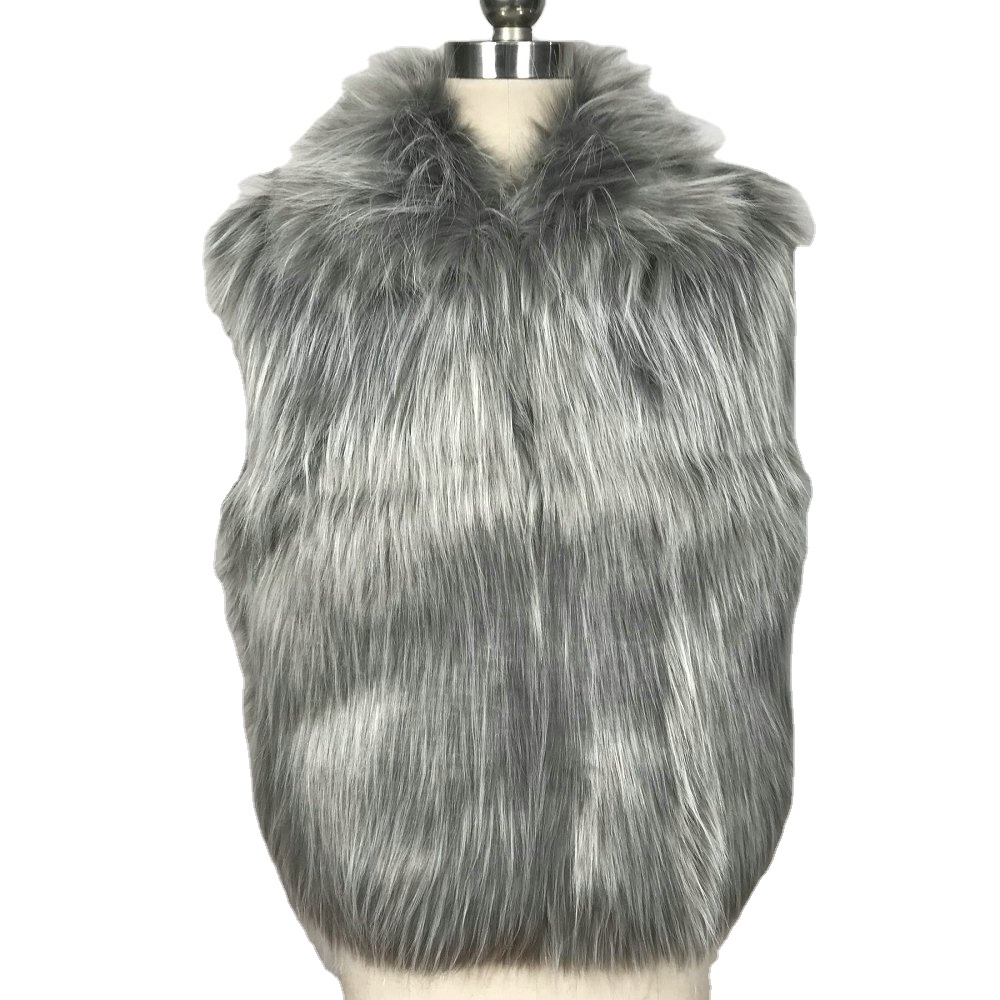 HFK0340  Faux <a href='/fox-fur-coat/'>Fox <a href='/fur-coat/'>Fur Coat</a></a> Hooded Vest