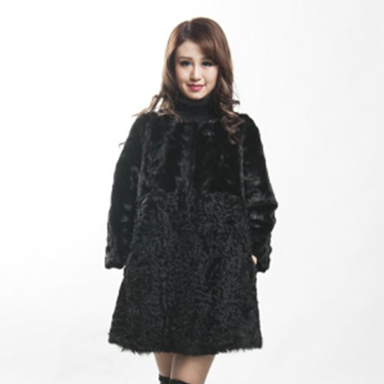 HHB061New Luxury Elegant Fashion Imported High-end Standing Collar Long Coat Real Mink Fur Women's Coats