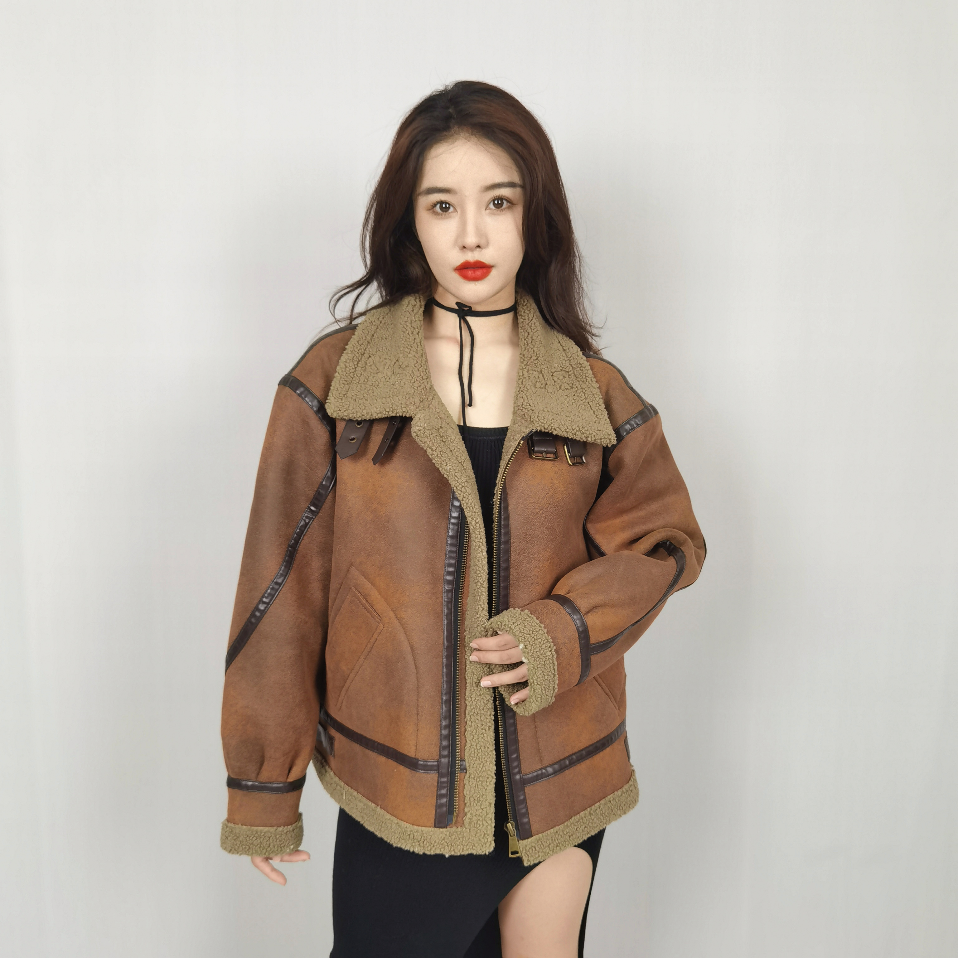 HFK0210 FAUX SHEARLING COAT- 62CM