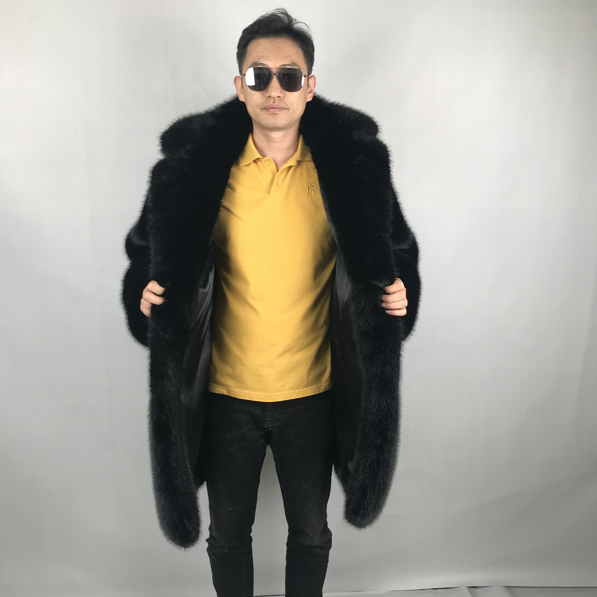 HFK0440 MEN'S FAUX FOX FUR FUR COAT-100CM CHEST 124CM