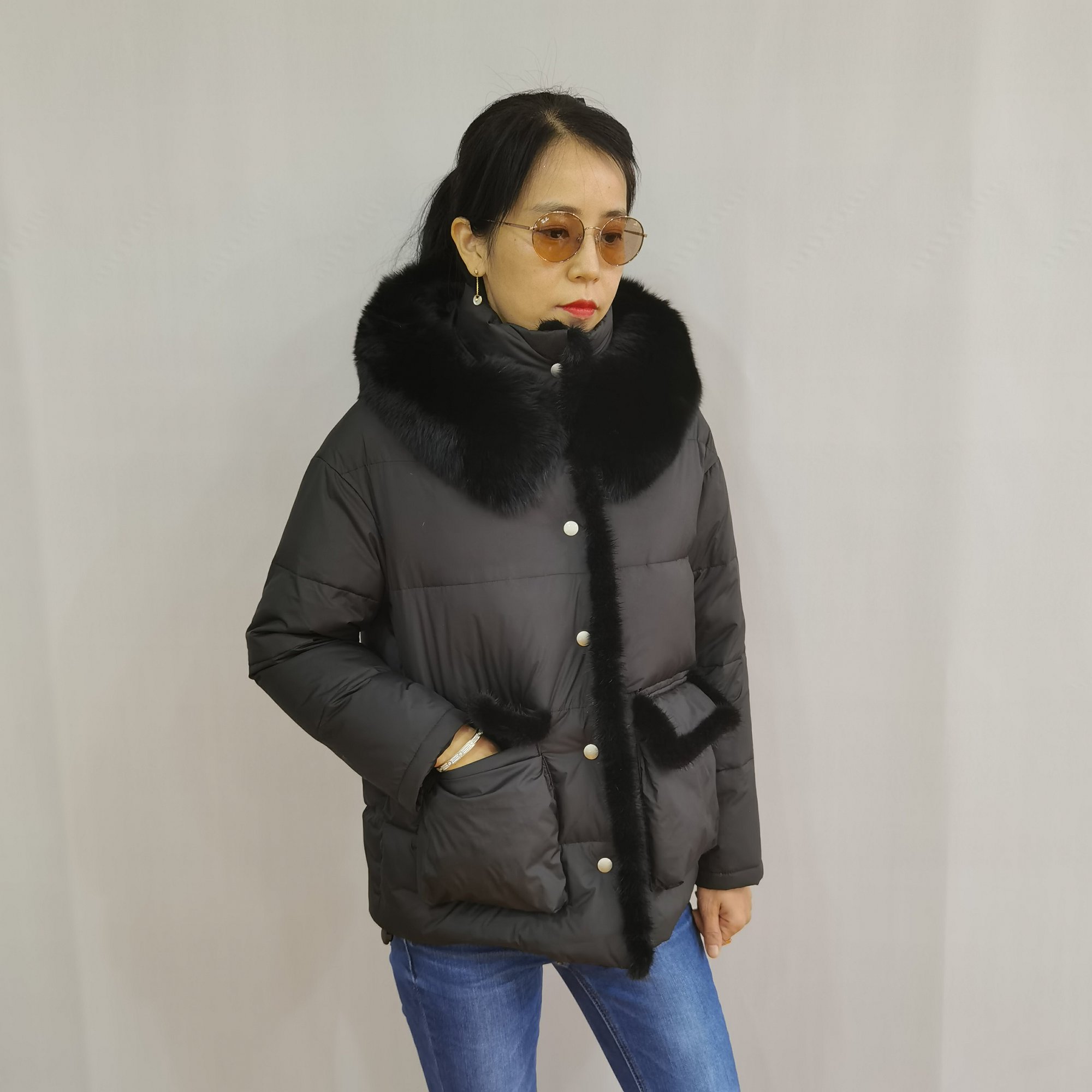 HG7046   FOX/MINK AND DOWN COAT