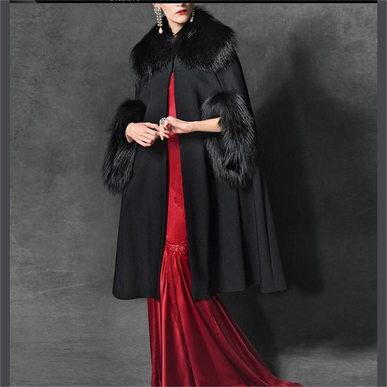 HG7555 WOOL COAT WITH FOX TRIM -116CM