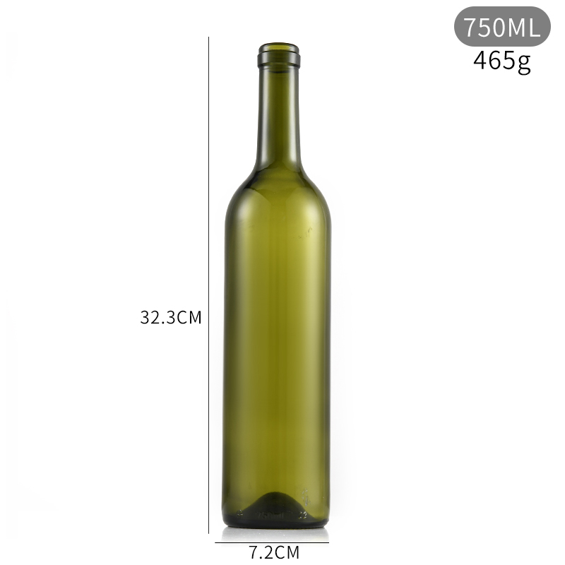 Dark Green 750ml Glass Red Wine Bottle