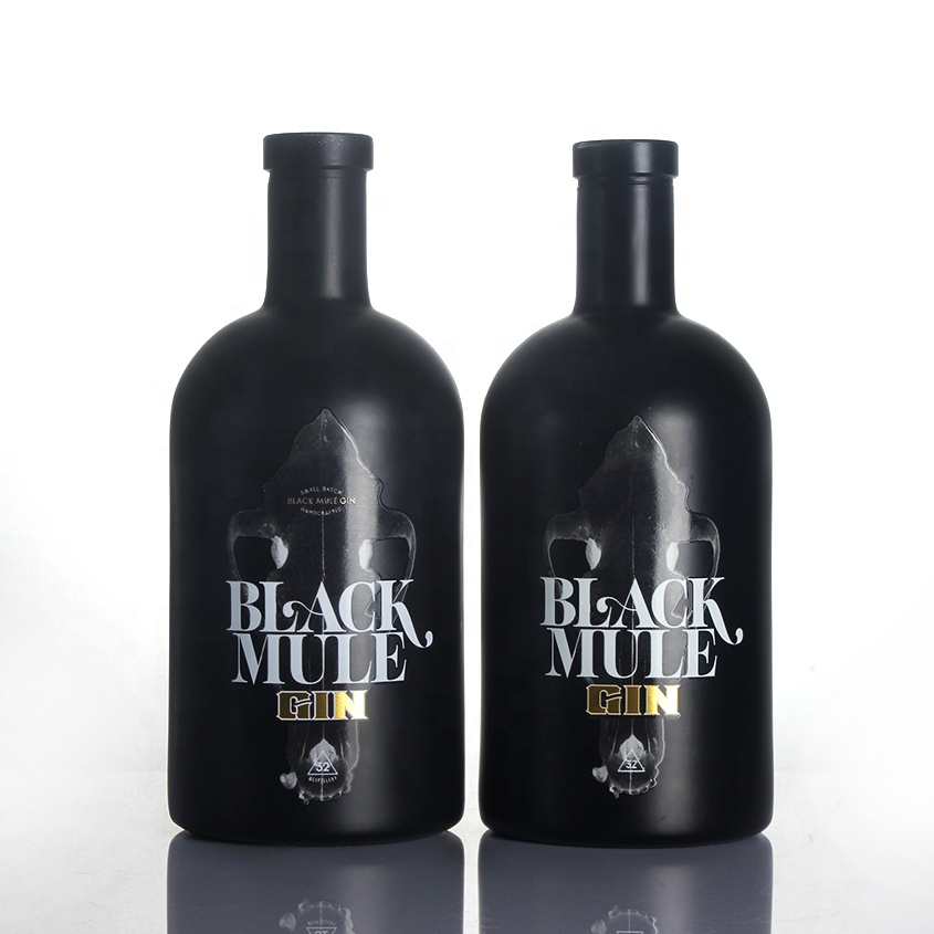 Custom logo cork top 500ml 750 ml glass liquor vodka matte black bottle