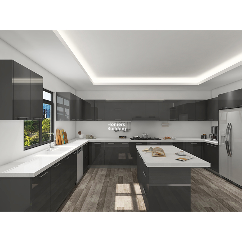 Custom Design White and Grey High Glossy Modern Kitchen <a href='/cabinet/'>Cabinet</a>