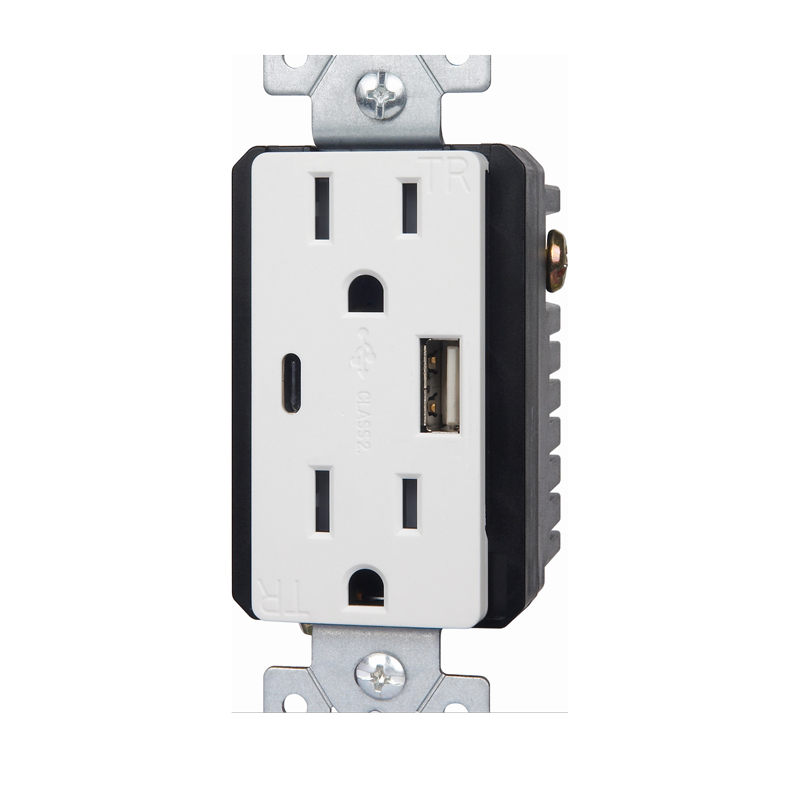 Type-A & Type-C USB Ports with <a href='/15a/'>15A</a> TR Receptacles DWUR-15D-1A1C-CC3.6