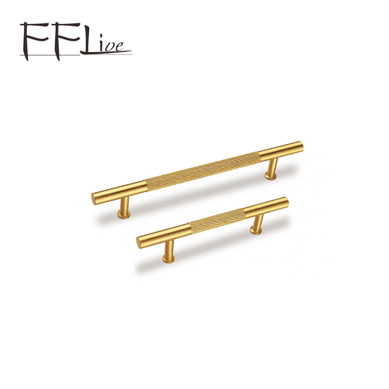 Pure copper T bar furniture fittings for cabinets wardrobe drawer knobs pull handles