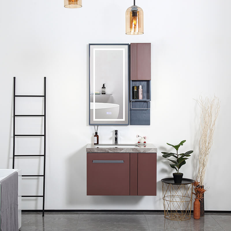  Modern floor standing Bathroom cabinet with Wood grain color 