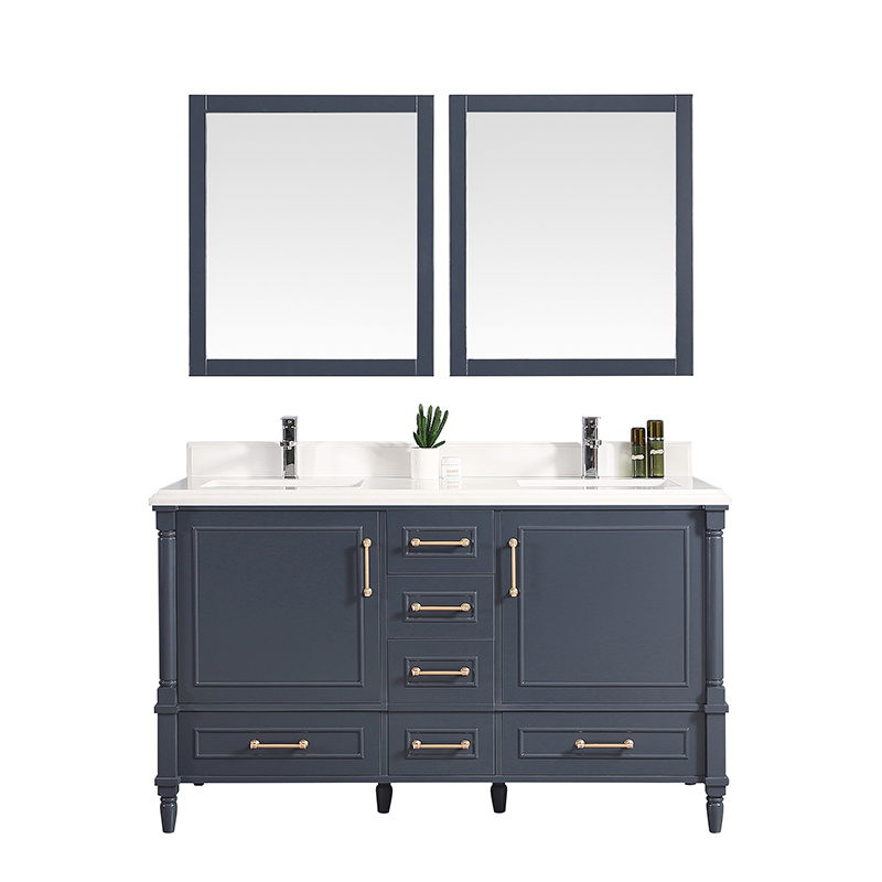 60inch Navy Blue Solid Wood Bathroom Vanity Nickel Brushed Handle