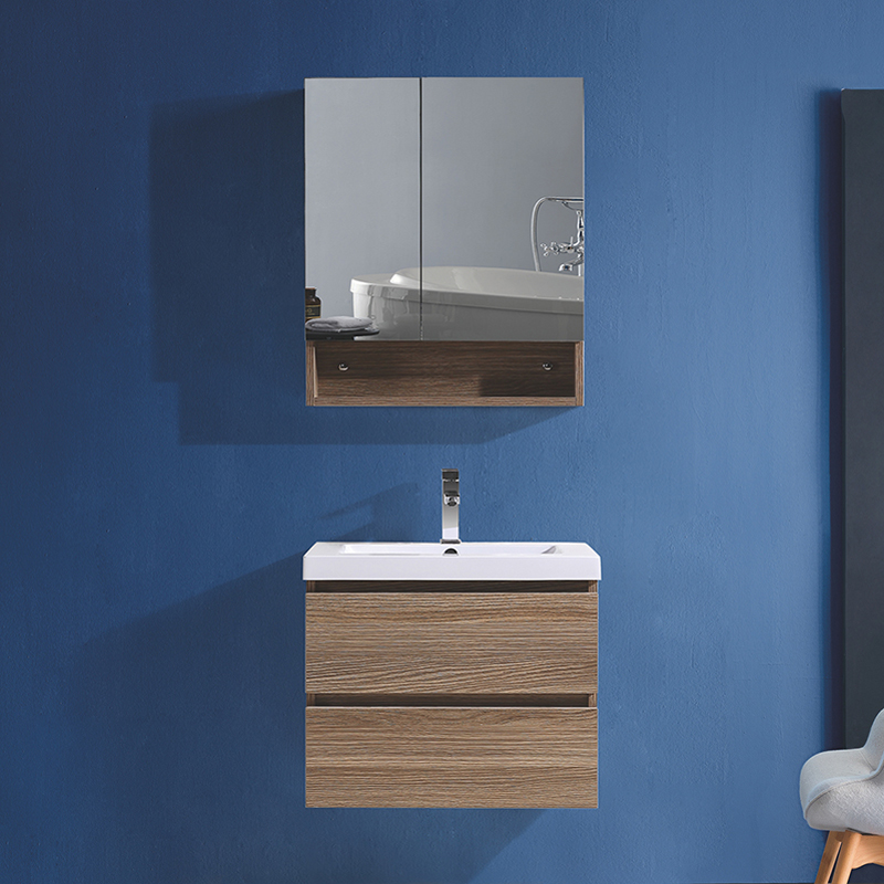 Modern Plywood Bathroom Cabinet With Wood Grain Color Doors And Drawers ,Waterproof