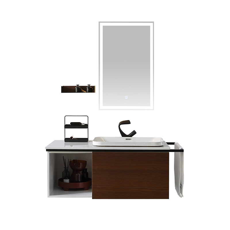 Modern PVC Bathroom Cabinet With Wooden Grain Door