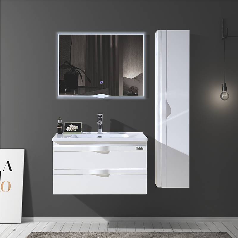 White Modern PVC Bathroom Cabinet And Large Storage Side Cabinet