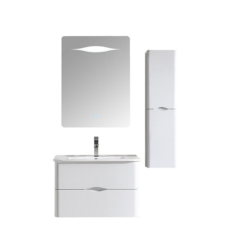 White Modern PVC Bathroom Cabinet With Side Cabinet And Mirror