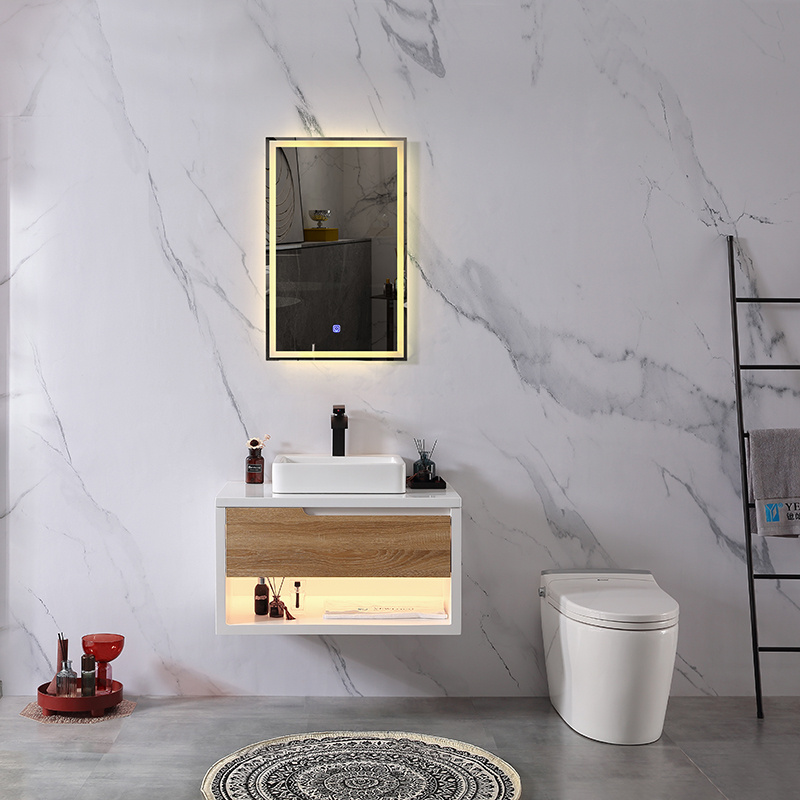 Wooden PVC Bathroom Cabinet With Warm LED Mirror